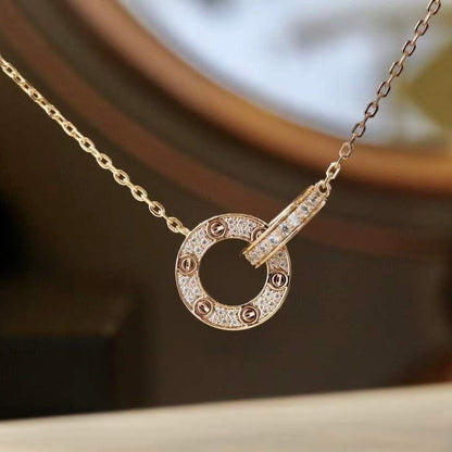 [Together Jewelry]LOVE 7.6MM NECKLACE ROSE GOLD AND SILVER  FULL DIAMOND