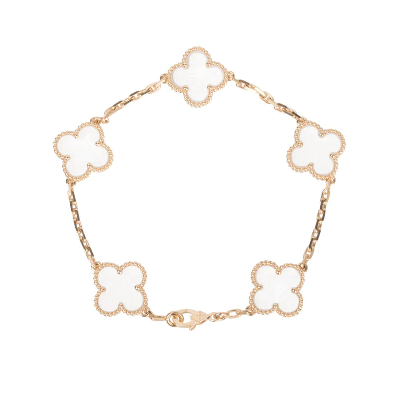 [Together]CLOVER 5 MOTIF ROCK CRYSTAL PINK GOLD BRACELET