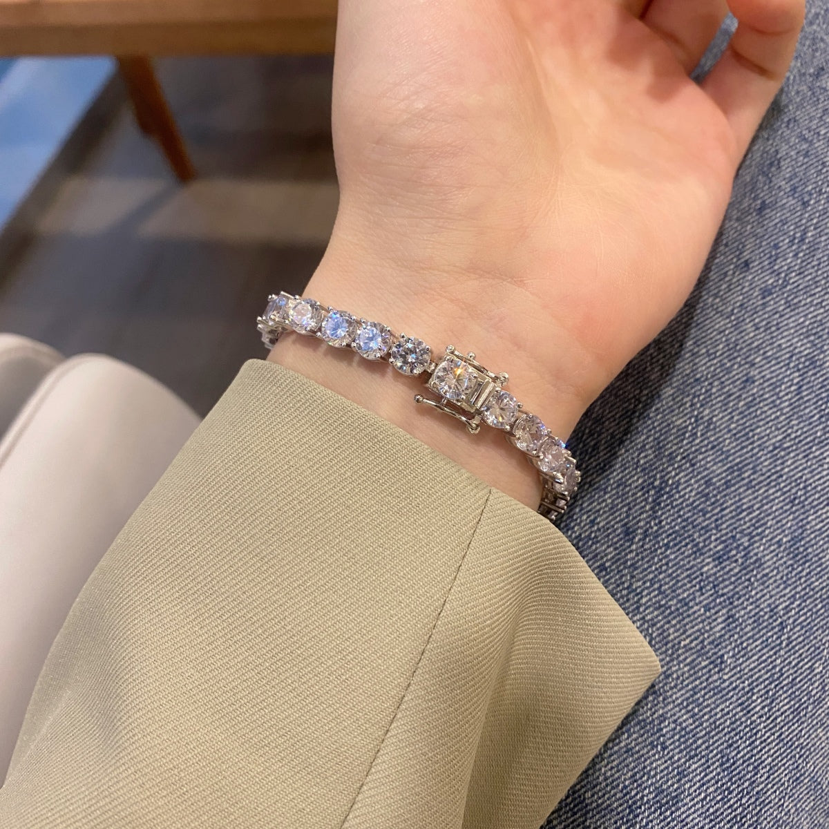 [Zusammen]0,75 Karat schillerndes Hochzeitsarmband im Rundschliff
