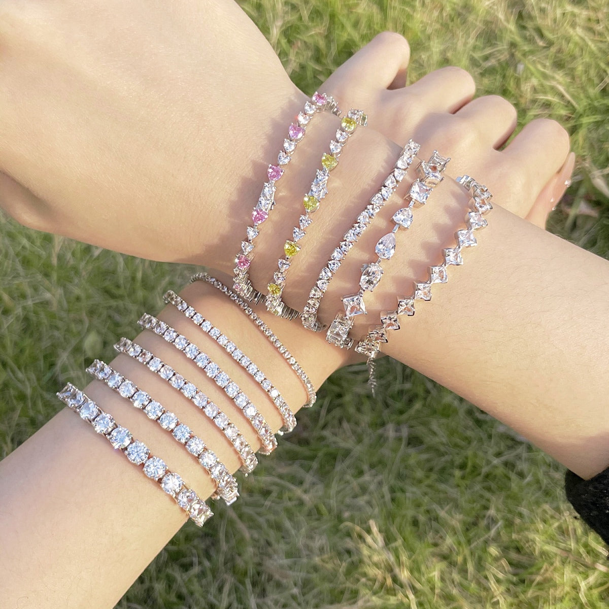 [Zusammen]Luxuriöses verziertes Tennisarmband mit Rundschliff