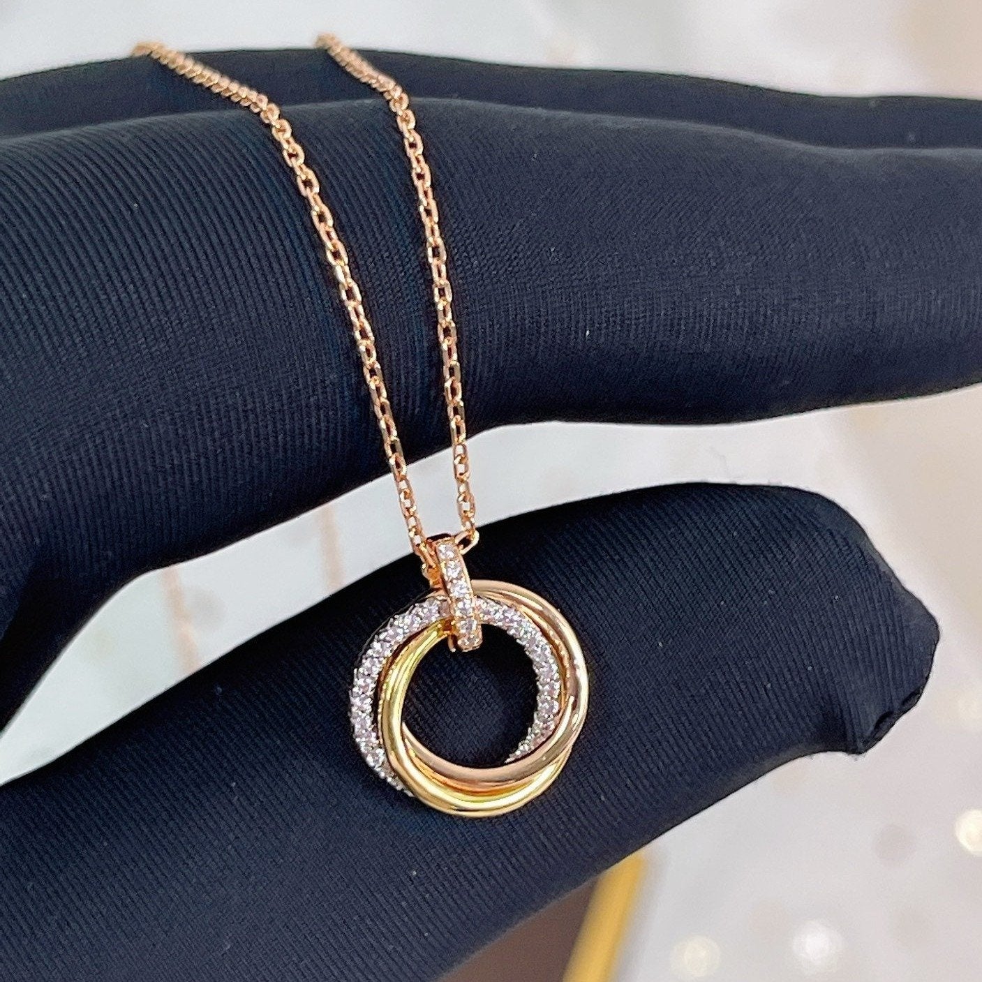 [Together Jewelry]TRINITY NECKLACE SILVER GOLD PINK GOLD DIAMONDS