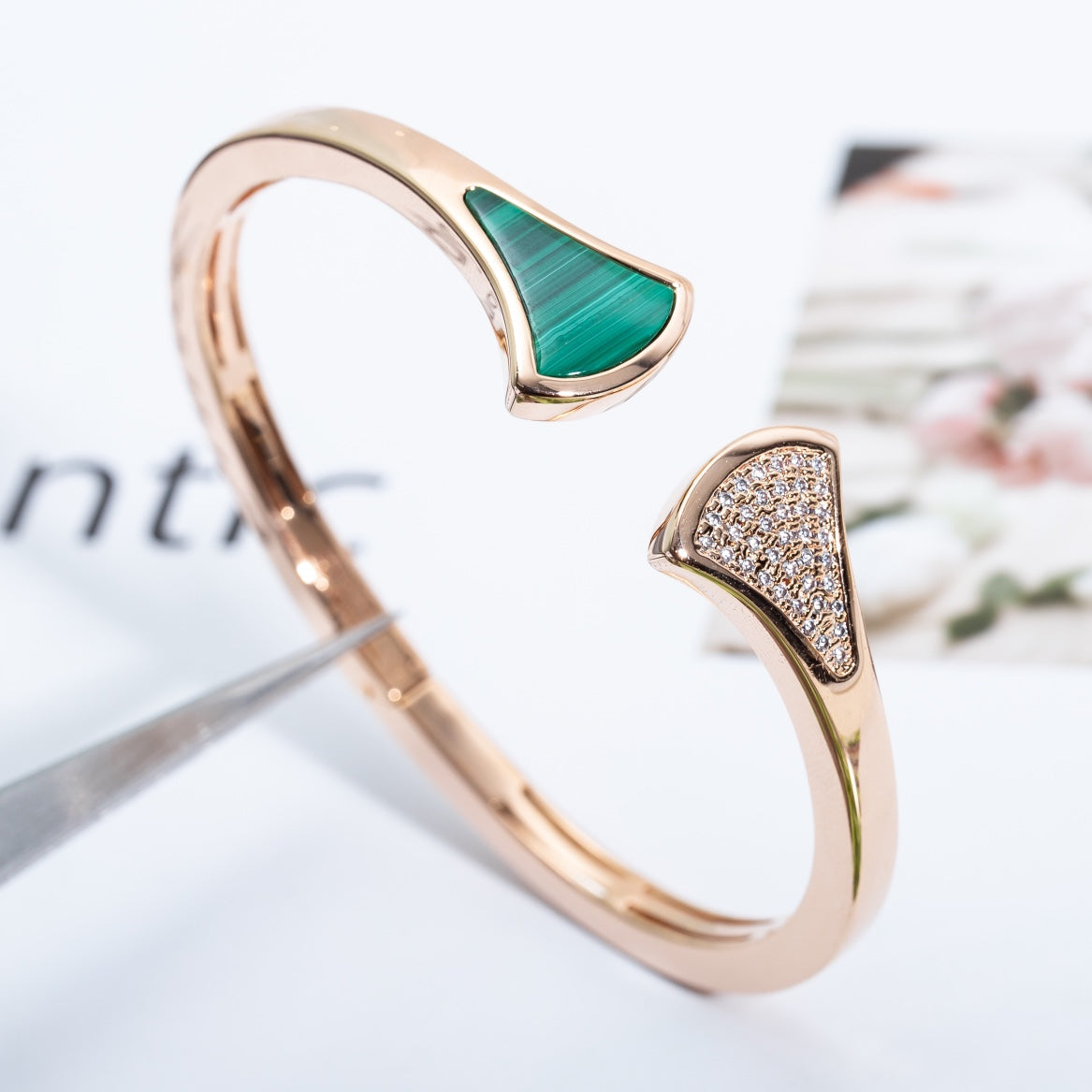 [Together Jewelry]DREAM BRACELET OPEN MALACHITE PINK GOLD