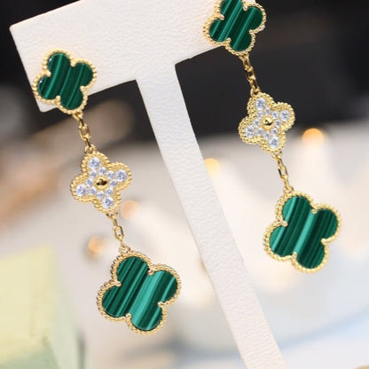 [Together]CLOVER EARRINGS GOLD MALACHITE DIAMOND 3 MOTIF