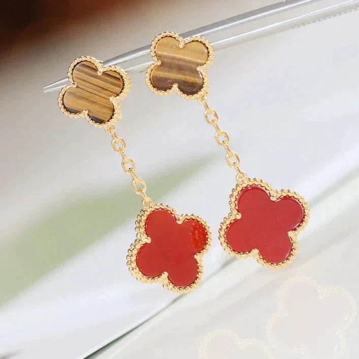 [Together]CLOVER  2 MOTIF  TIGER EYE CARNELIAN EARRINGS