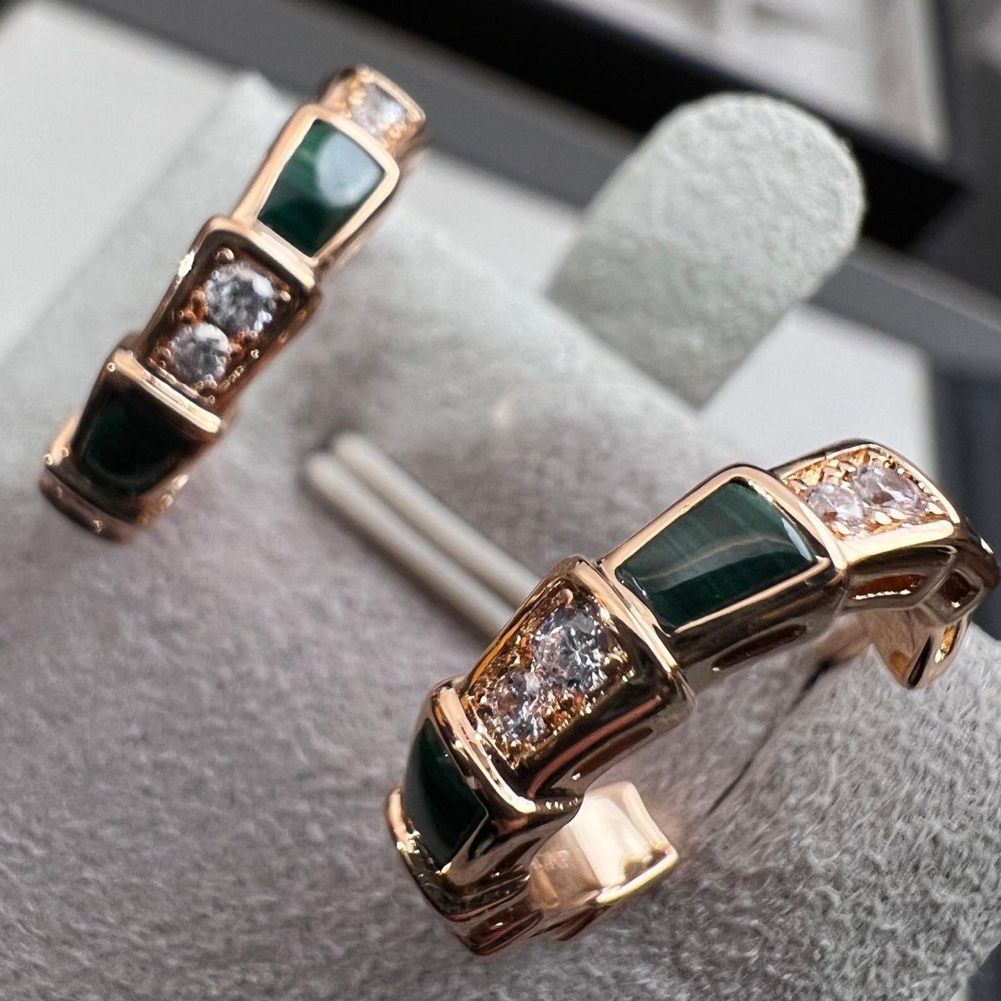 [Together Jewelry]SERPENTI MALACHITE PINK GOLD EARRINGS