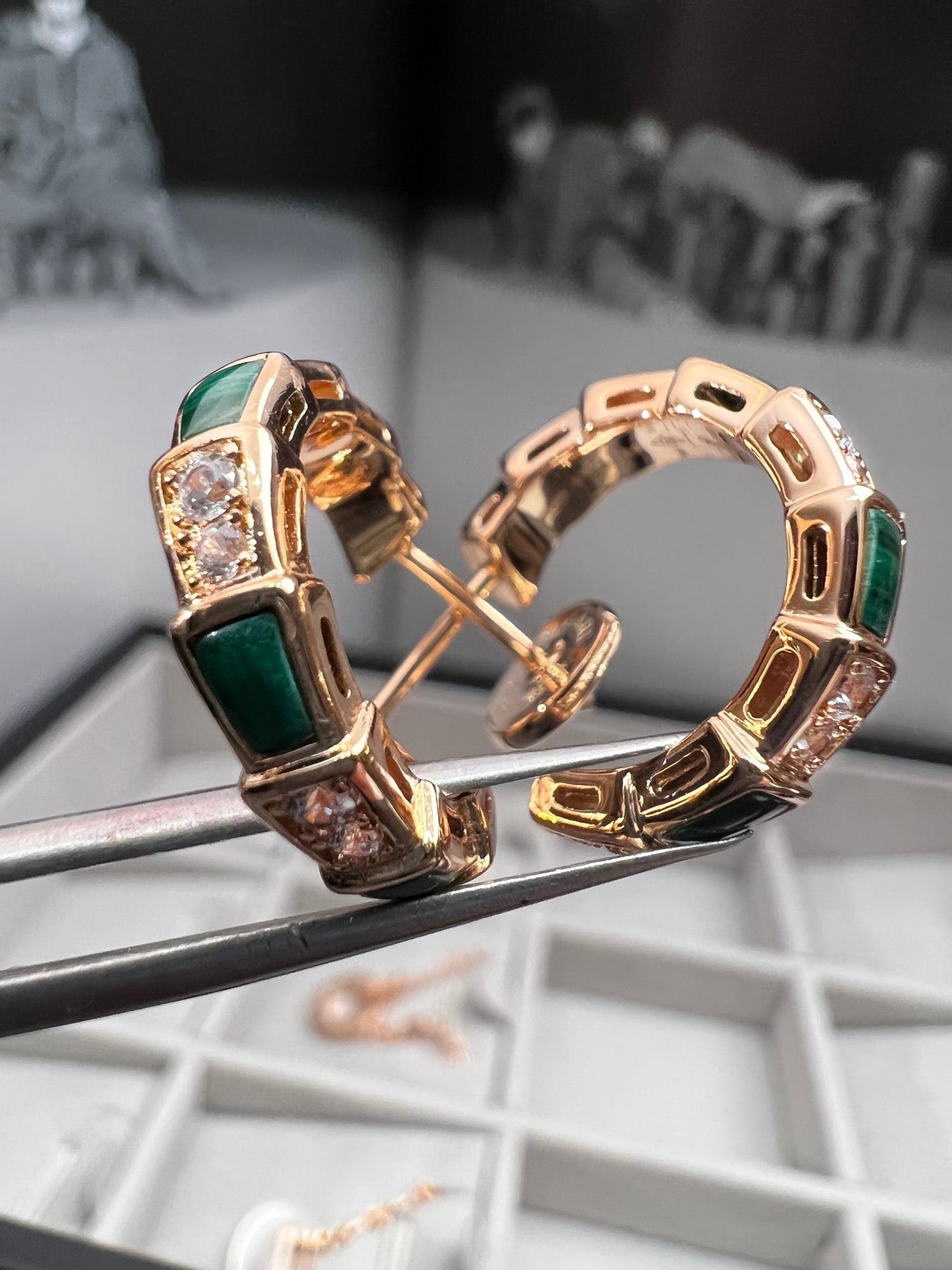 [Together Jewelry]SERPENTI MALACHITE PINK GOLD EARRINGS
