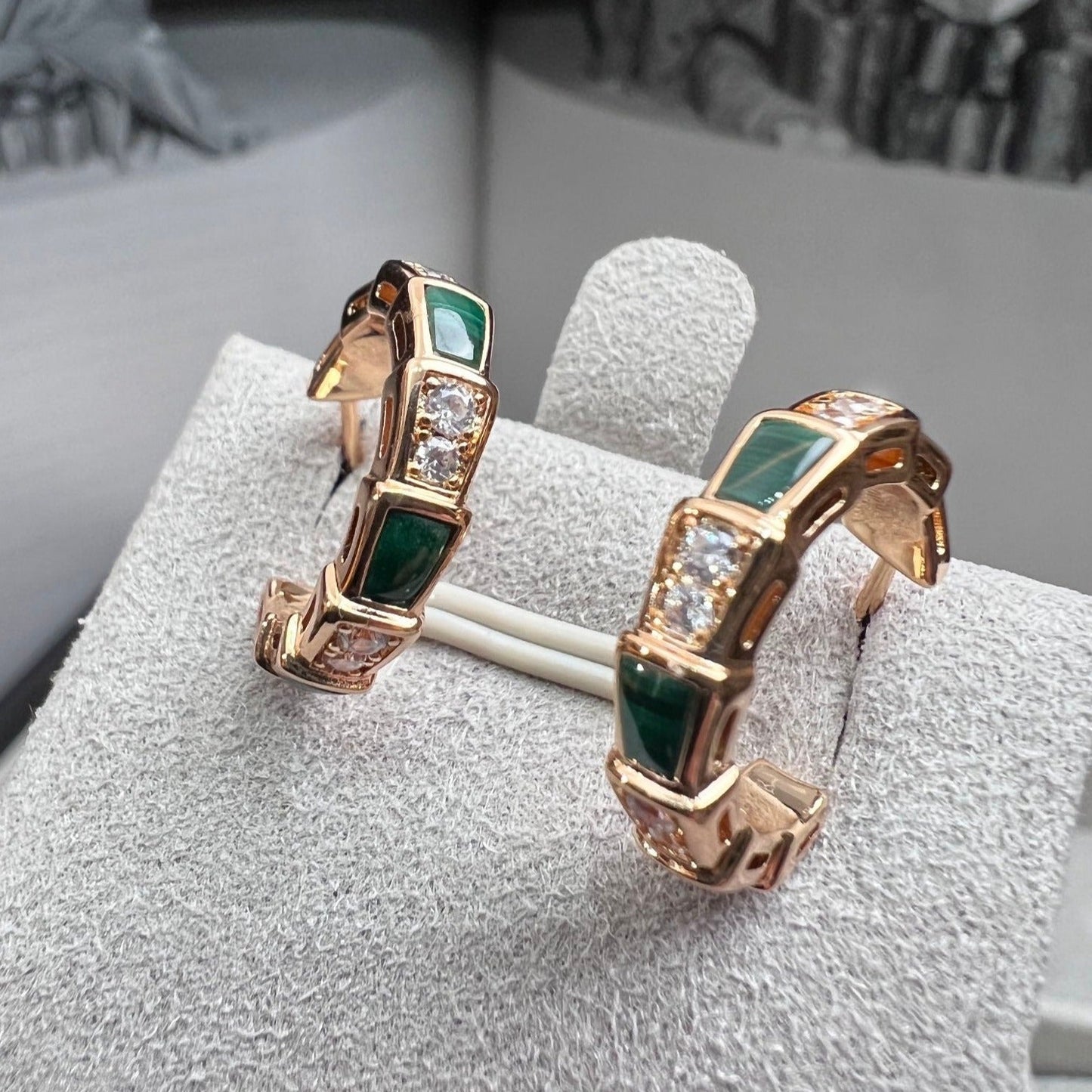 [Together Jewelry]SERPENTI MALACHITE PINK GOLD EARRINGS