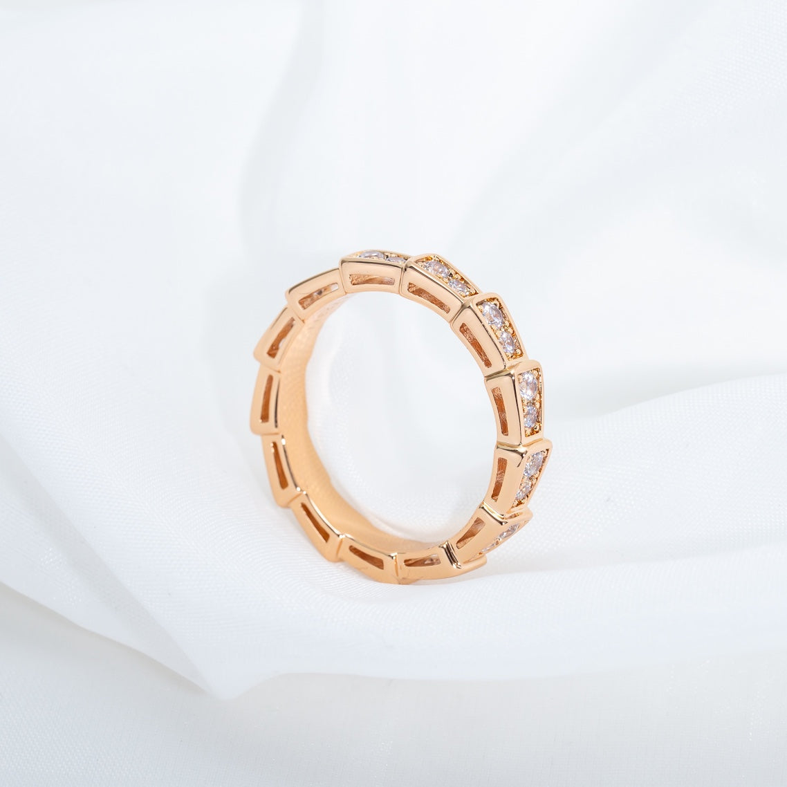 [Together Jewelry]SERPENTI RING PINK GOLD DIAMOND PAVED 3MM