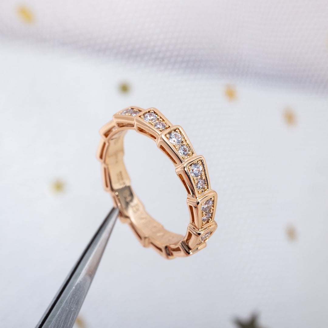[Together Jewelry]SERPENTI RING PINK GOLD DIAMOND PAVED 3MM
