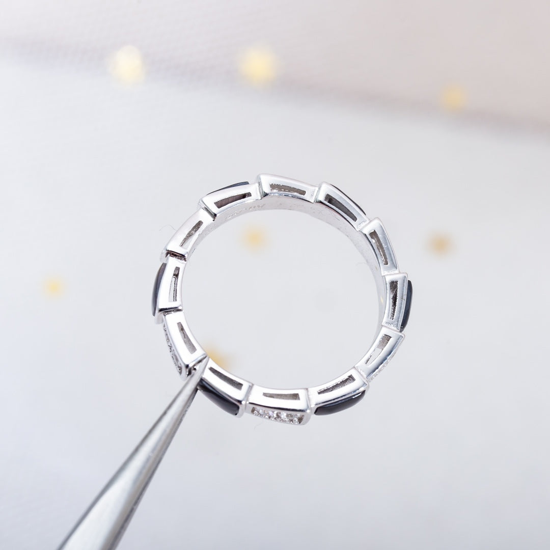 [Together Jewelry]SERPENTI RING SILVER  DIAMOND BLACK MOP 3MM
