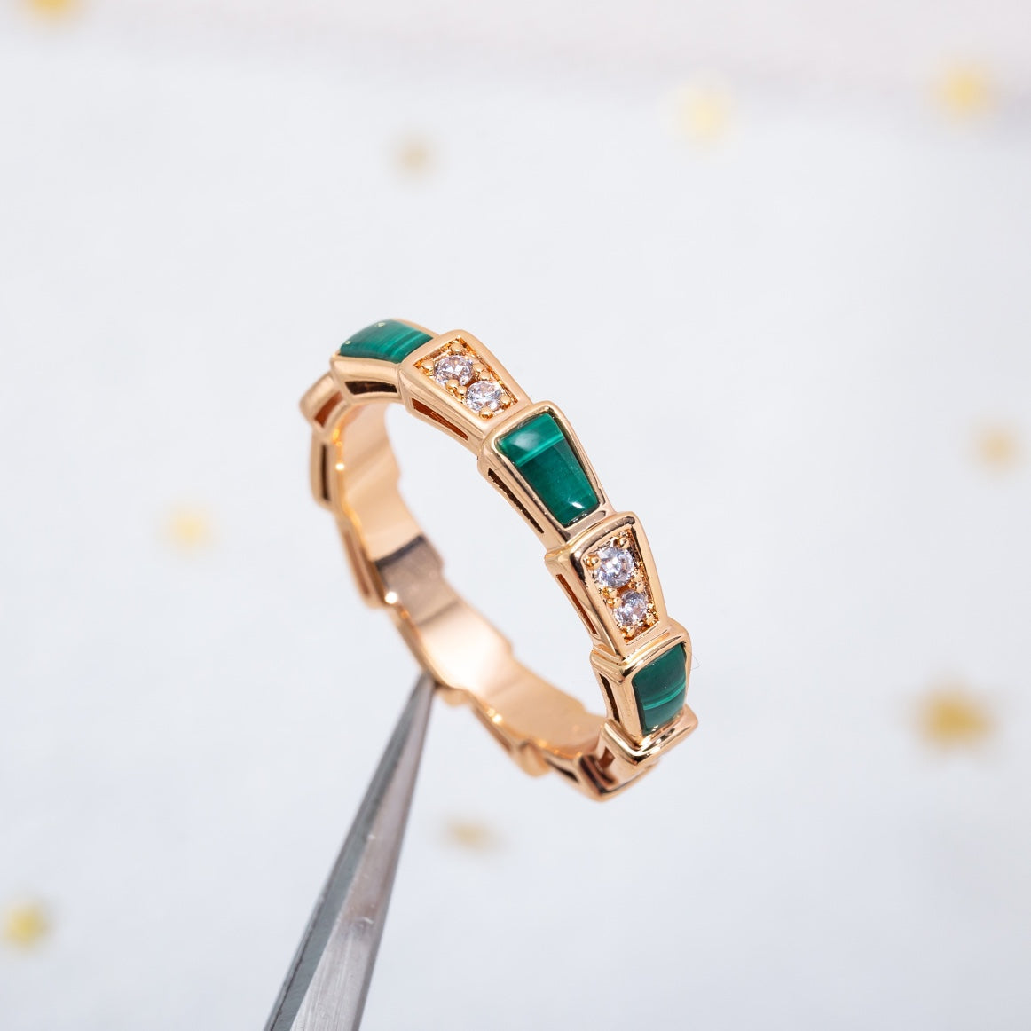[Together Jewelry]SERPENTI RING PINK GOLD MALACHITE DIAMOND 3MM