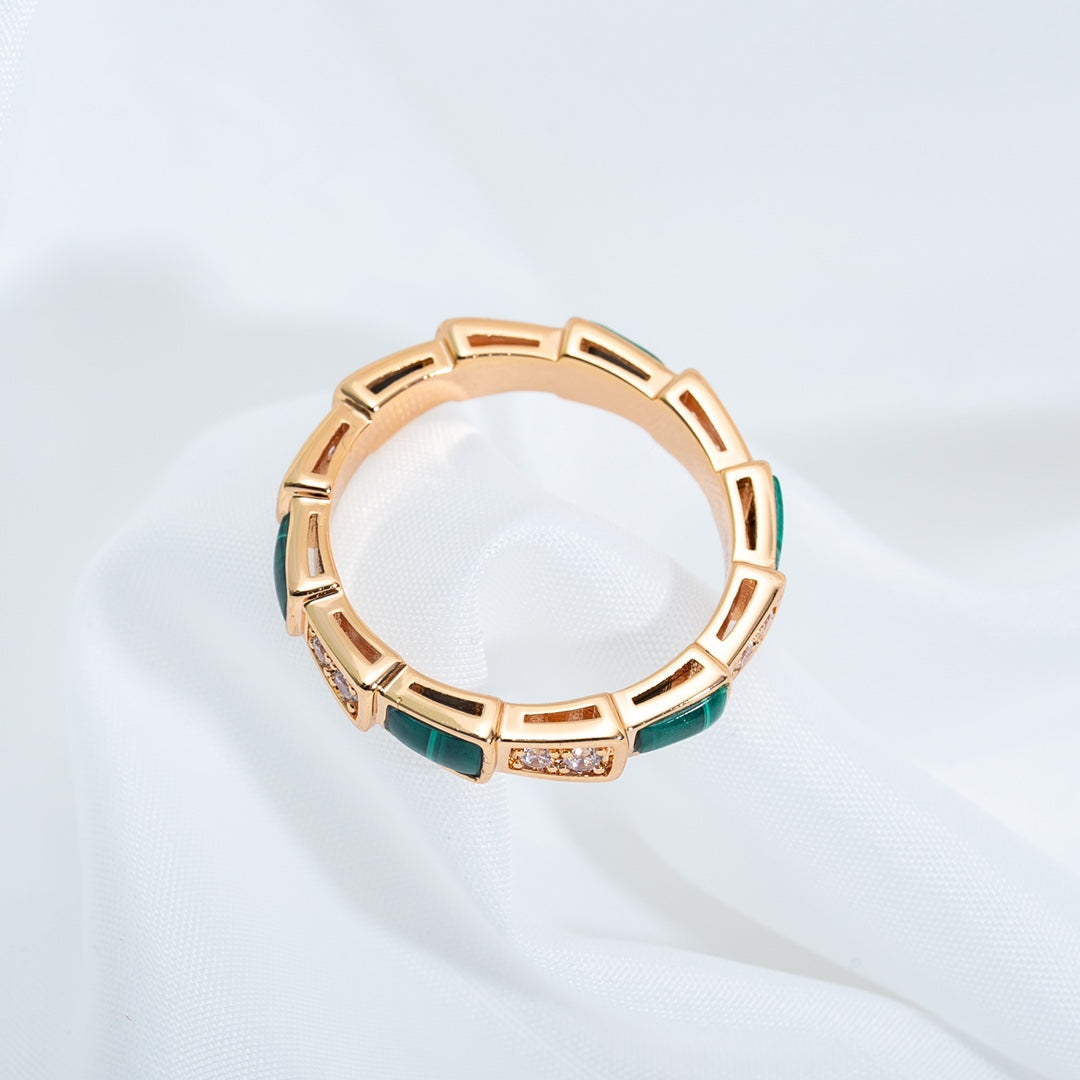 [Together Jewelry]SERPENTI RING PINK GOLD MALACHITE DIAMOND 3MM