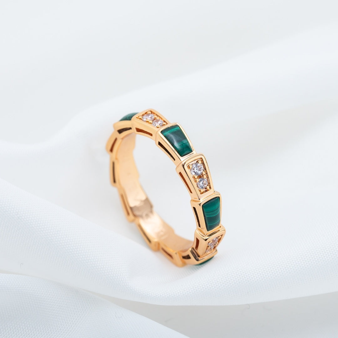 [Together Jewelry]SERPENTI RING PINK GOLD MALACHITE DIAMOND 3MM
