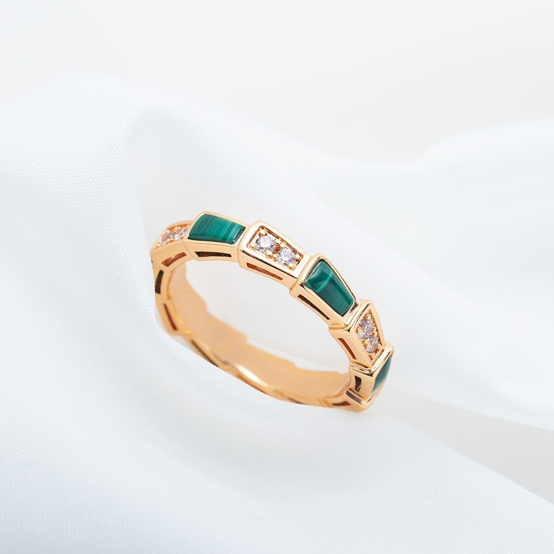 [Together Jewelry]SERPENTI RING PINK GOLD MALACHITE DIAMOND 3MM