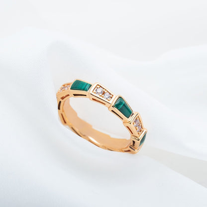 [Together Jewelry]SERPENTI RING PINK GOLD MALACHITE DIAMOND 3MM