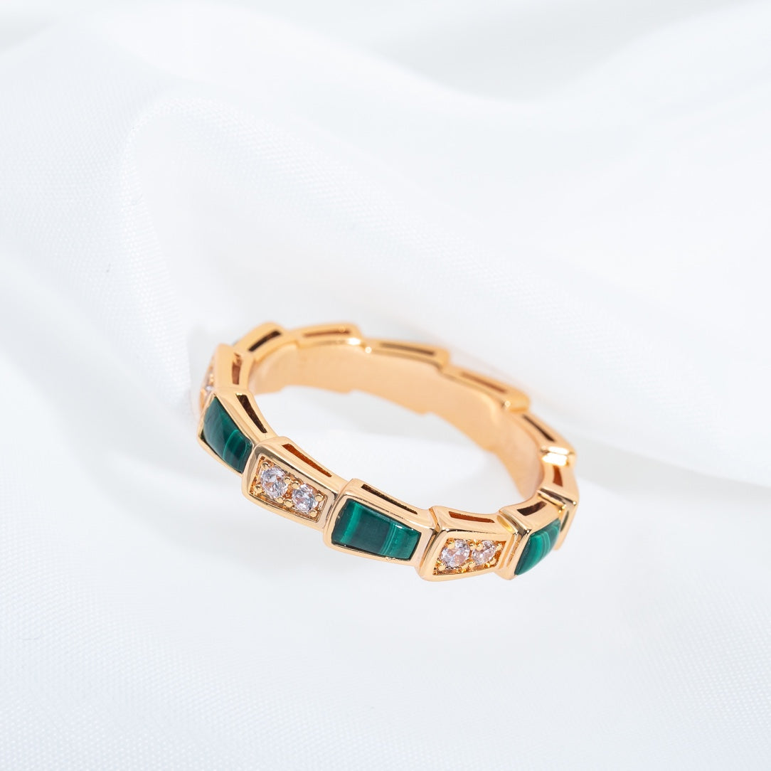 [Together Jewelry]SERPENTI RING PINK GOLD MALACHITE DIAMOND 3MM