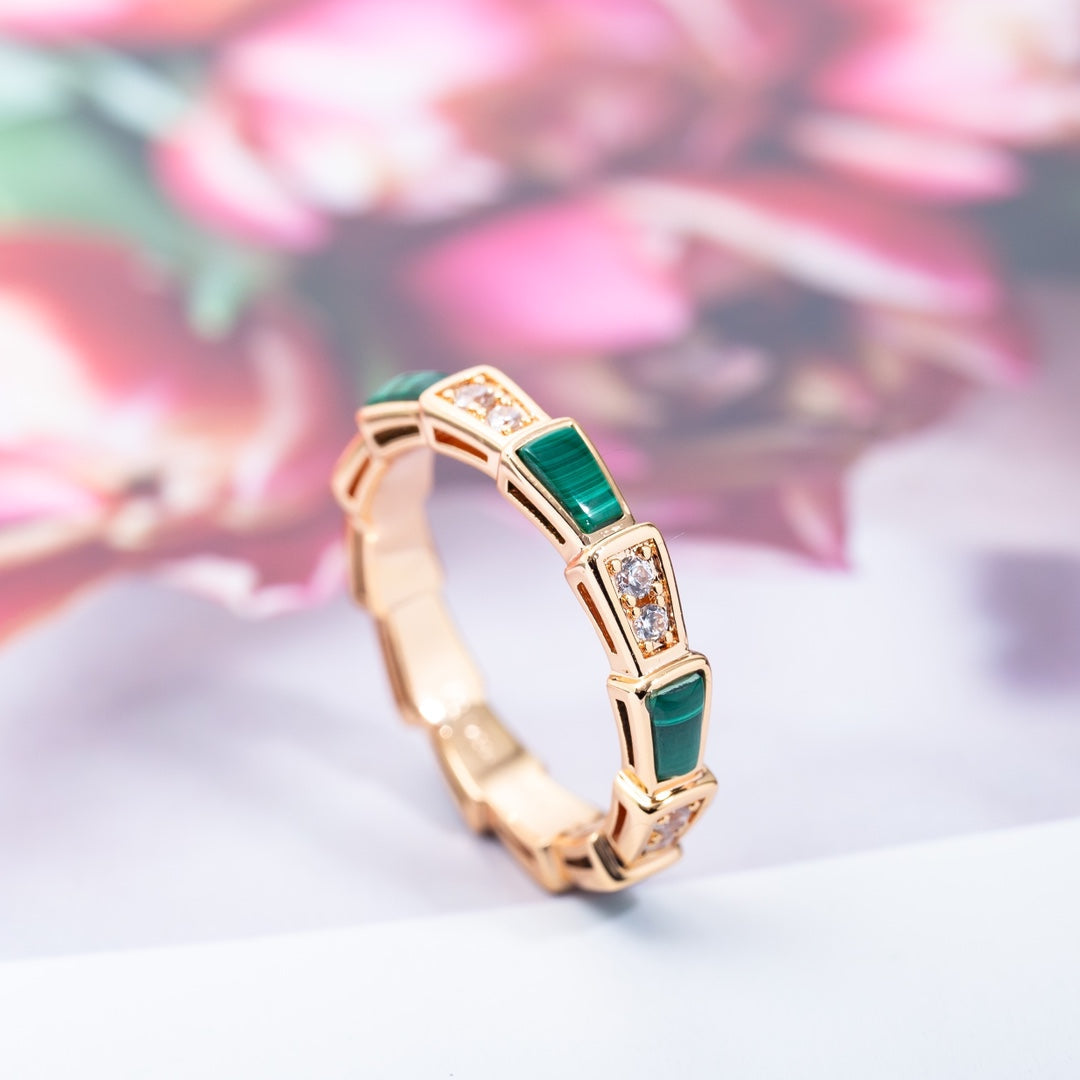 [Together Jewelry]SERPENTI RING PINK GOLD MALACHITE DIAMOND 3MM
