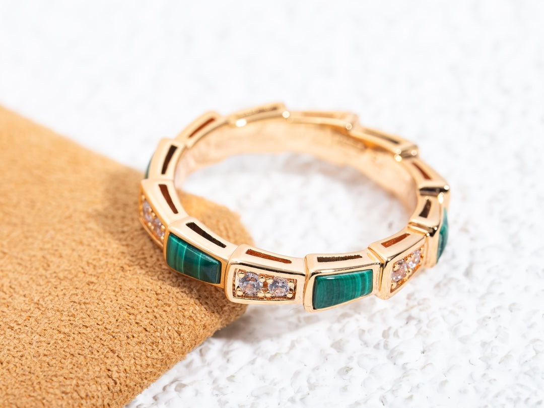 [Together Jewelry]SERPENTI RING PINK GOLD MALACHITE DIAMOND 3MM