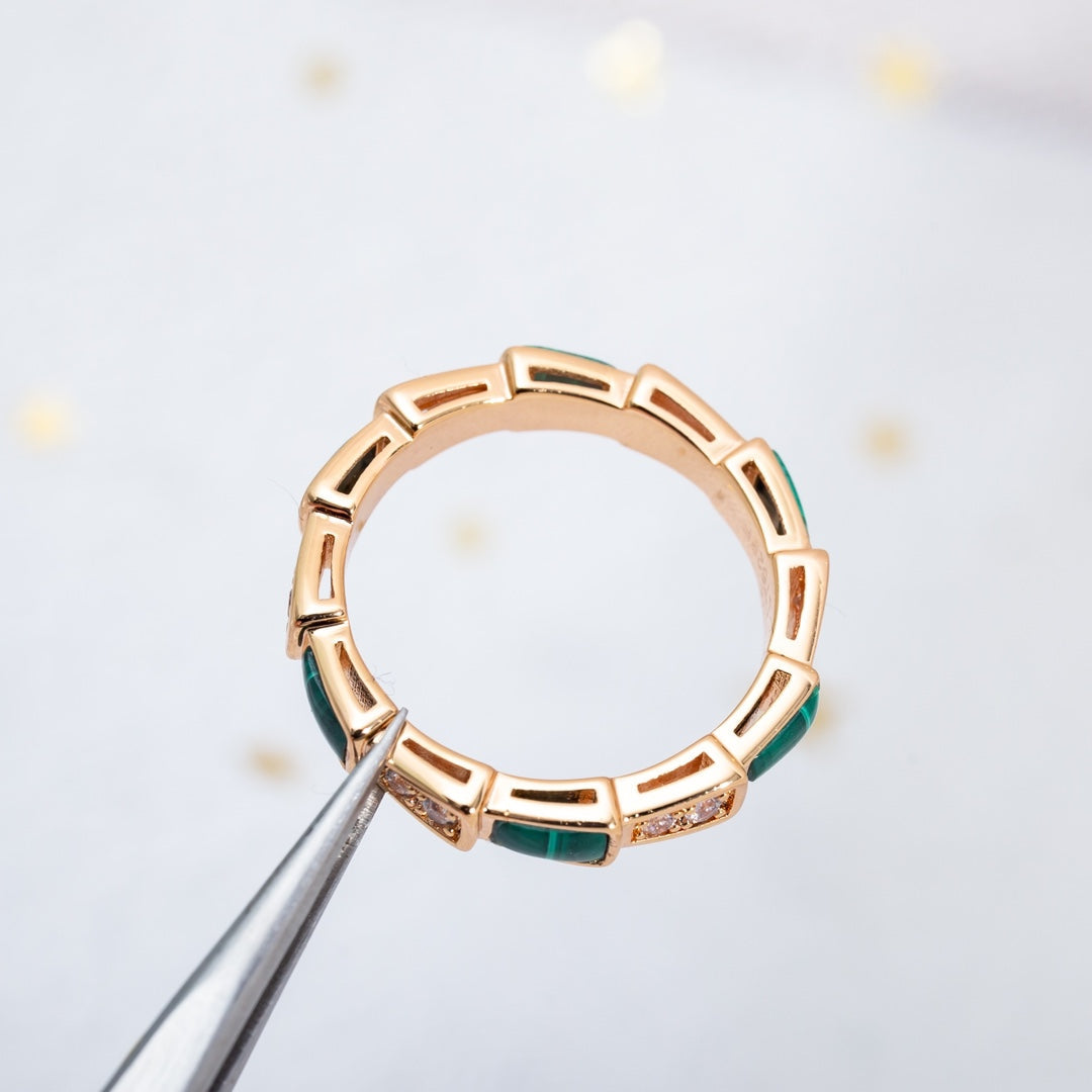 [Together Jewelry]SERPENTI RING PINK GOLD MALACHITE DIAMOND 3MM