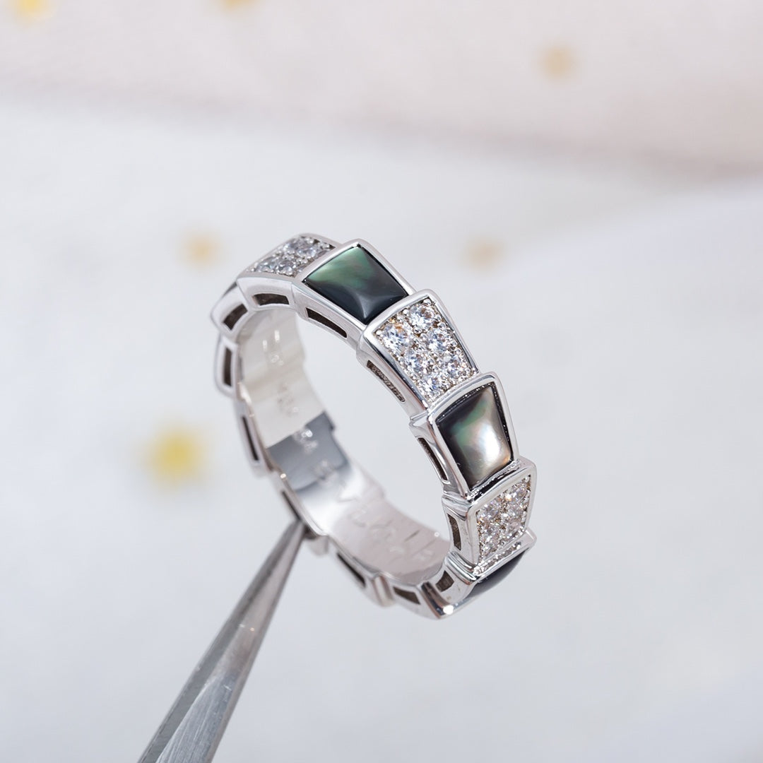 [Together Jewelry]SERPENTI RING SILVER DIAMOND BLACK MOP 4MM