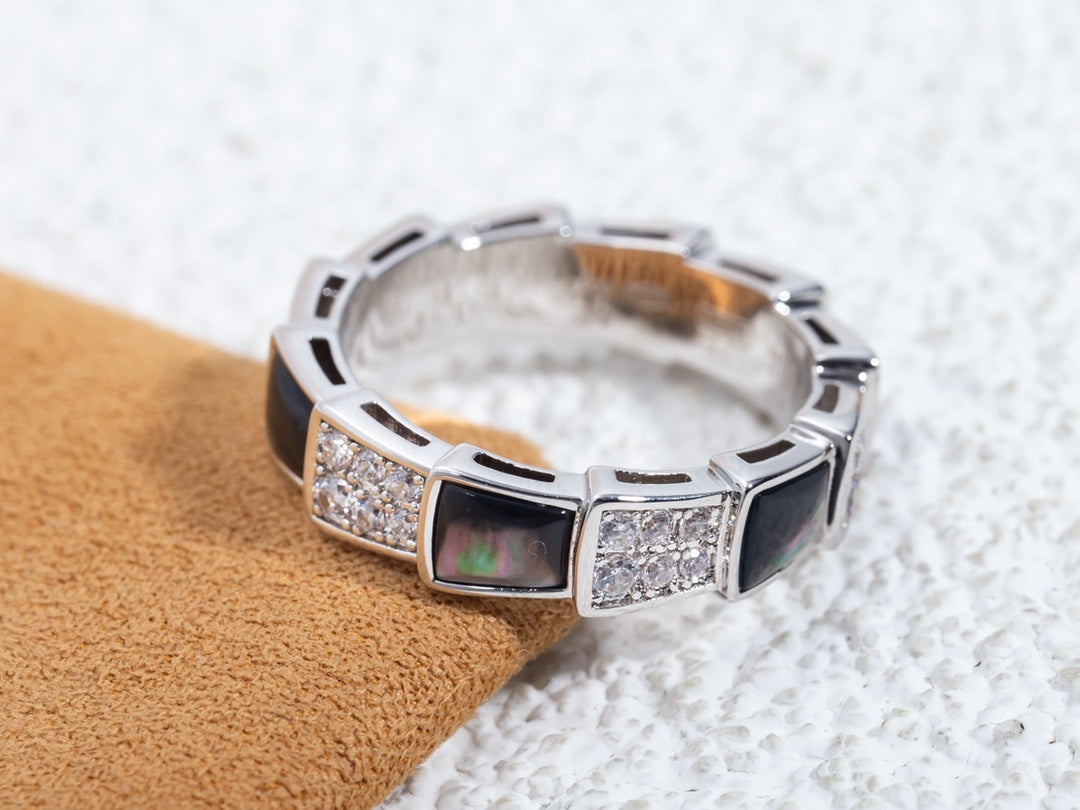 [Together Jewelry]SERPENTI RING SILVER DIAMOND BLACK MOP 4MM