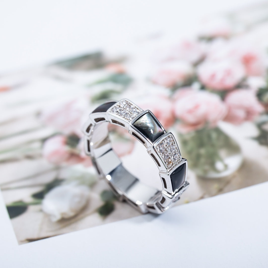 [Together Jewelry]SERPENTI RING SILVER DIAMOND BLACK MOP 4MM