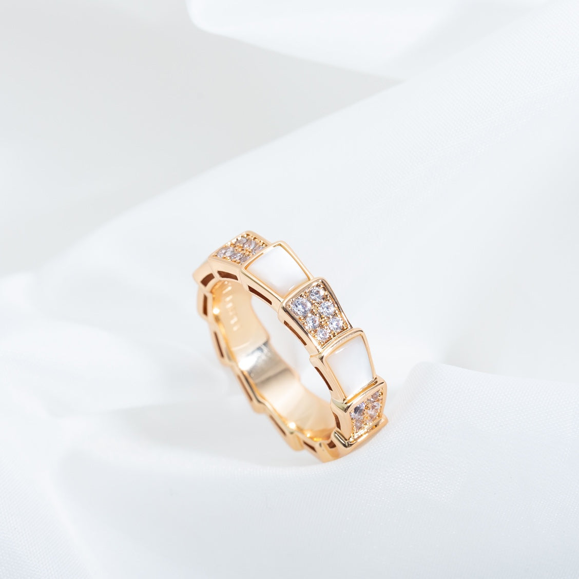 [Together Jewelry]SERPENTI RING PINK GOLD MOP DIAMOND PAVED 4MM