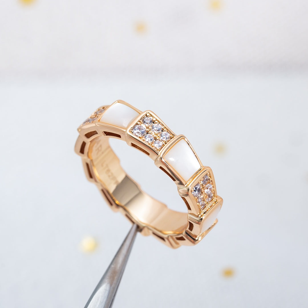 [Together Jewelry]SERPENTI RING PINK GOLD MOP DIAMOND PAVED 4MM