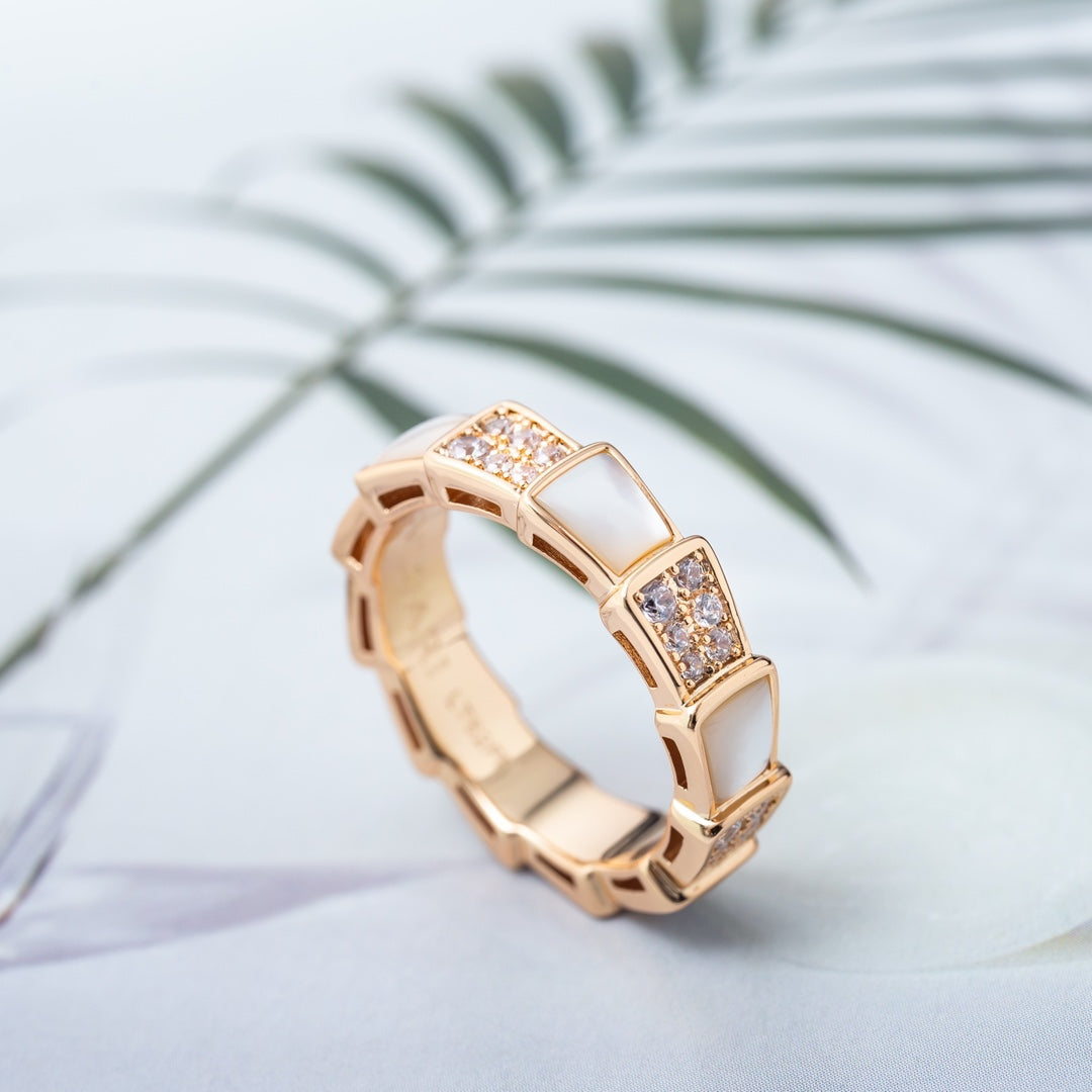 [Together Jewelry]SERPENTI RING PINK GOLD MOP DIAMOND PAVED 4MM