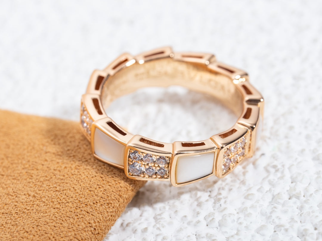 [Together Jewelry]SERPENTI RING PINK GOLD MOP DIAMOND PAVED 4MM