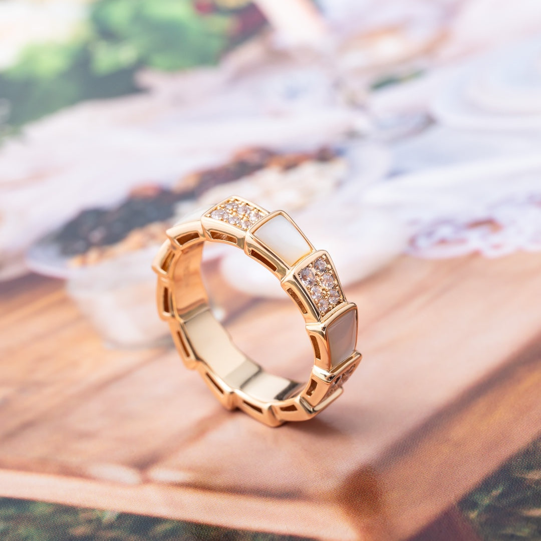 [Together Jewelry]SERPENTI RING PINK GOLD MOP DIAMOND PAVED 4MM