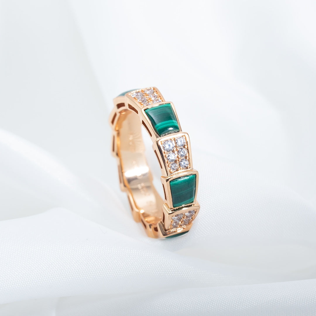 [Together Jewelry]SERPENTI RING PINK GOLD MALACHITE DIAMOND PAVED 4MM