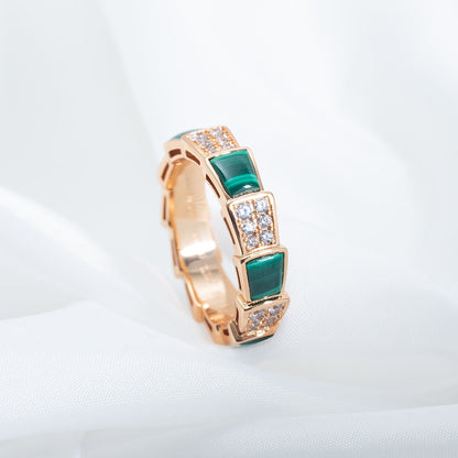 [Together Jewelry]SERPENTI RING PINK GOLD MALACHITE DIAMOND PAVED 4MM