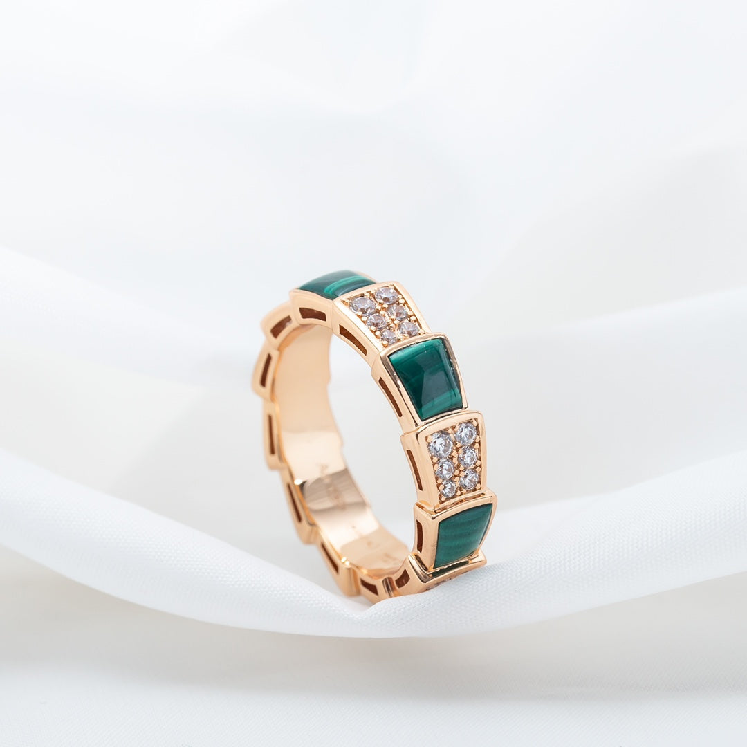 [Together Jewelry]SERPENTI RING PINK GOLD MALACHITE DIAMOND PAVED 4MM