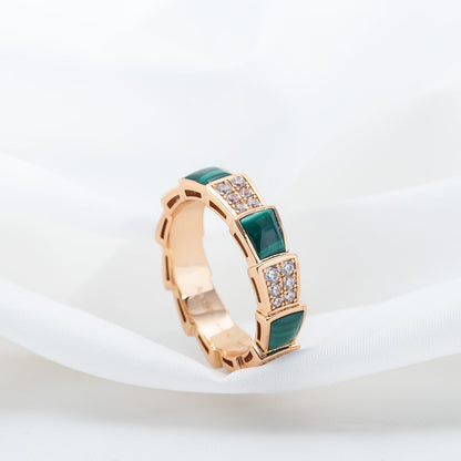 [Together Jewelry]SERPENTI RING PINK GOLD MALACHITE DIAMOND PAVED 4MM