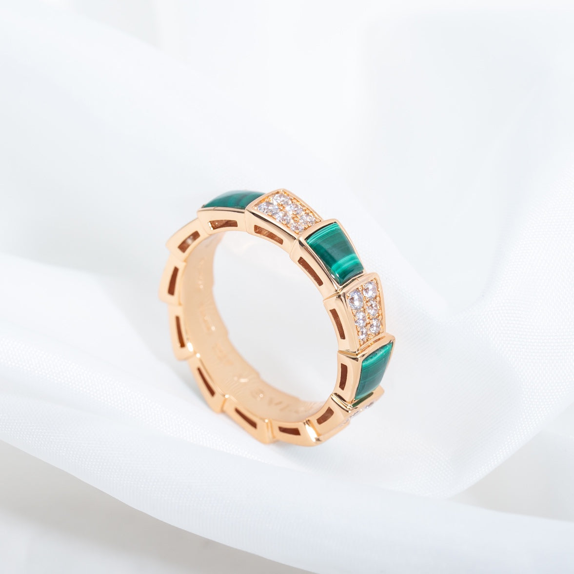 [Together Jewelry]SERPENTI RING PINK GOLD MALACHITE DIAMOND PAVED 4MM