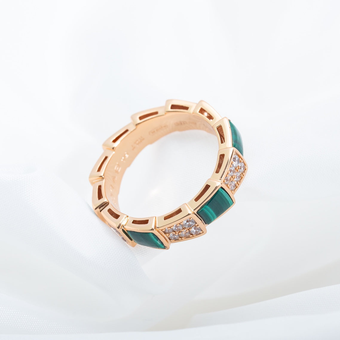 [Together Jewelry]SERPENTI RING PINK GOLD MALACHITE DIAMOND PAVED 4MM