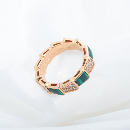 [Together Jewelry]SERPENTI RING PINK GOLD MALACHITE DIAMOND PAVED 4MM