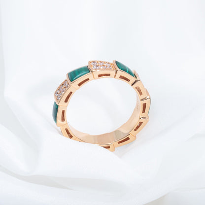 [Together Jewelry]SERPENTI RING PINK GOLD MALACHITE DIAMOND PAVED 4MM