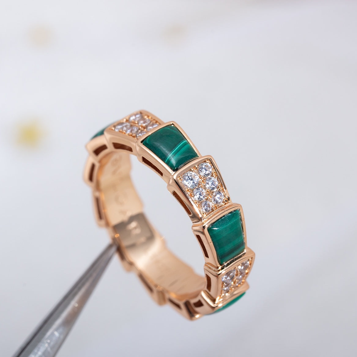 [Together Jewelry]SERPENTI RING PINK GOLD MALACHITE DIAMOND PAVED 4MM