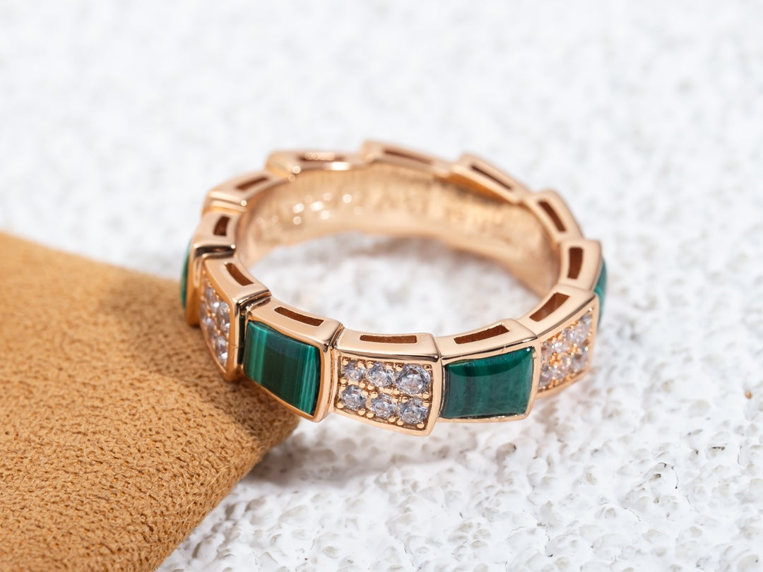 [Together Jewelry]SERPENTI RING PINK GOLD MALACHITE DIAMOND PAVED 4MM