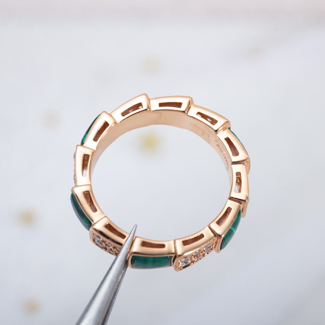 [Together Jewelry]SERPENTI RING PINK GOLD MALACHITE DIAMOND PAVED 4MM