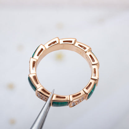 [Together Jewelry]SERPENTI RING PINK GOLD MALACHITE DIAMOND PAVED 4MM