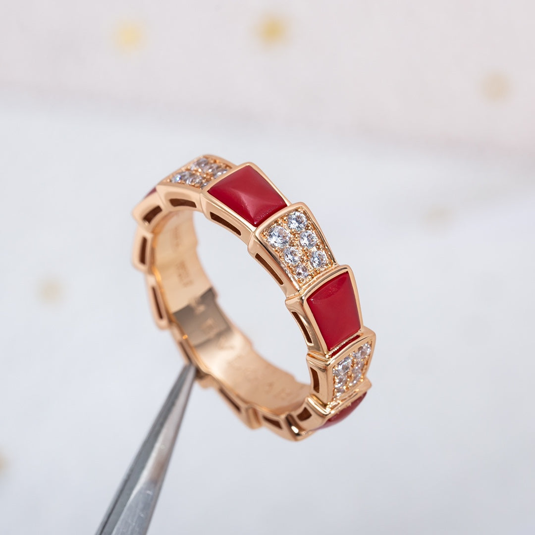 [Together Jewelry]SERPENTI RING PINK GOLD CARNELIAN DIAMOND PAVED 4MM