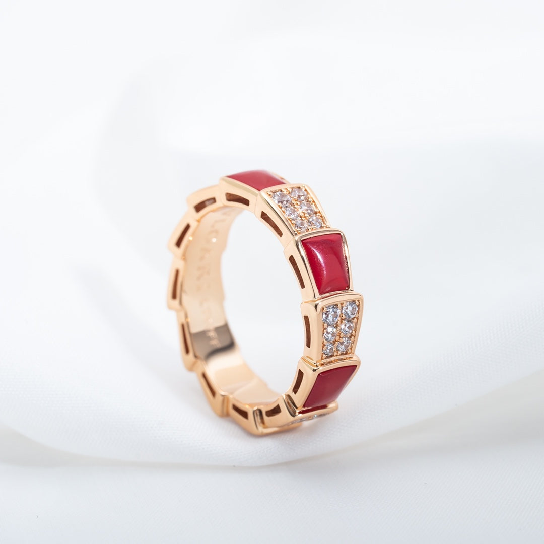[Together Jewelry]SERPENTI RING PINK GOLD CARNELIAN DIAMOND PAVED 4MM
