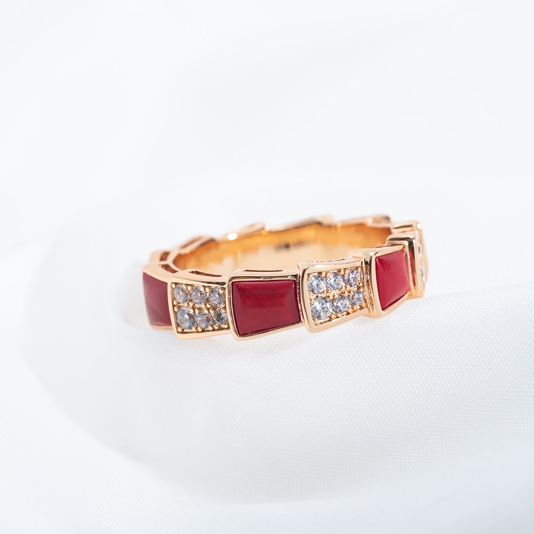 [Together Jewelry]SERPENTI RING PINK GOLD CARNELIAN DIAMOND PAVED 4MM