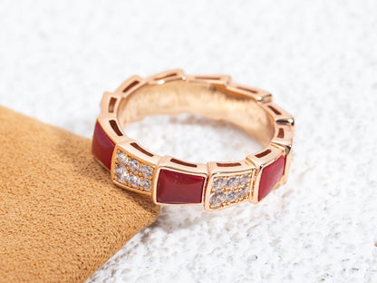 [Together Jewelry]SERPENTI RING PINK GOLD CARNELIAN DIAMOND PAVED 4MM