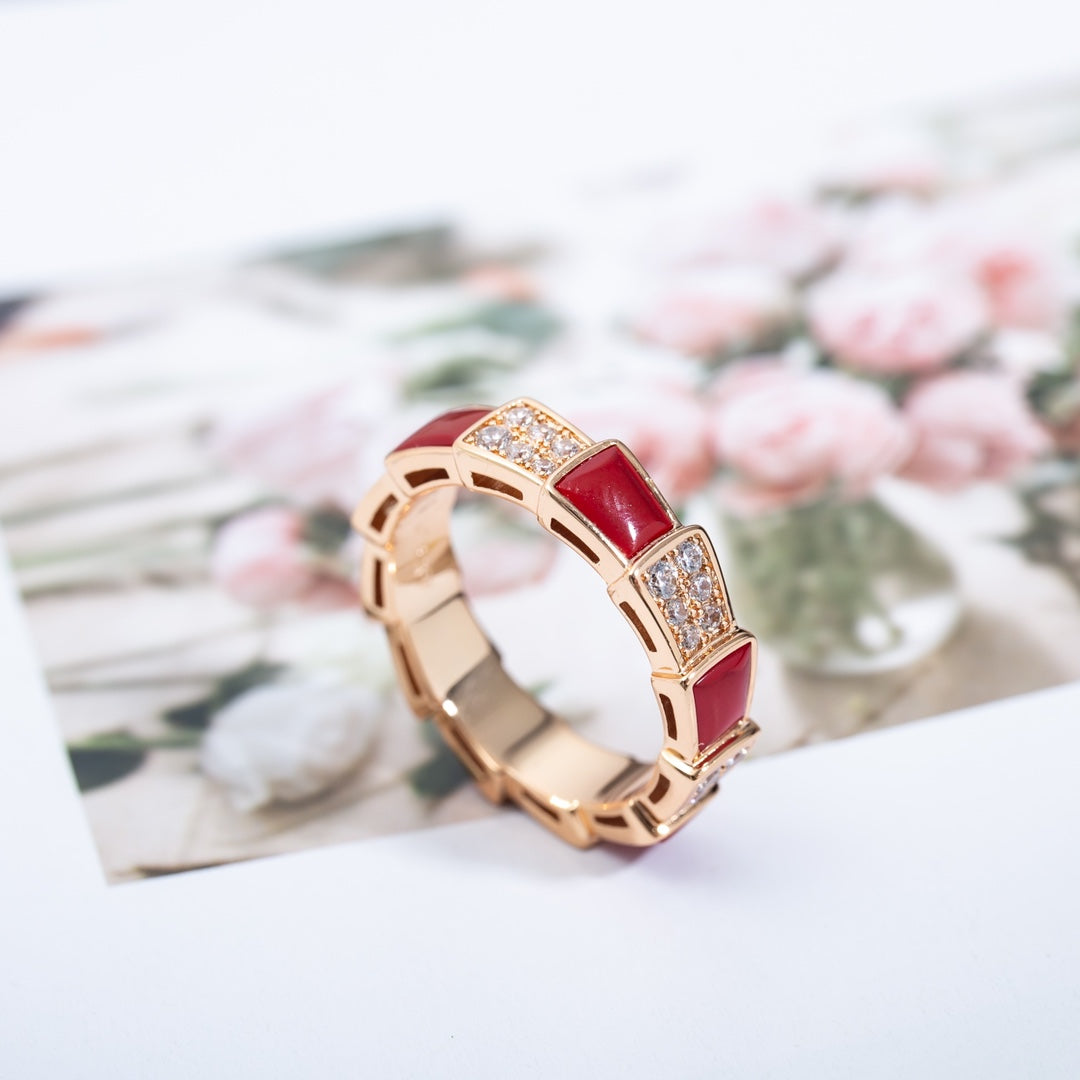 [Together Jewelry]SERPENTI RING PINK GOLD CARNELIAN DIAMOND PAVED 4MM