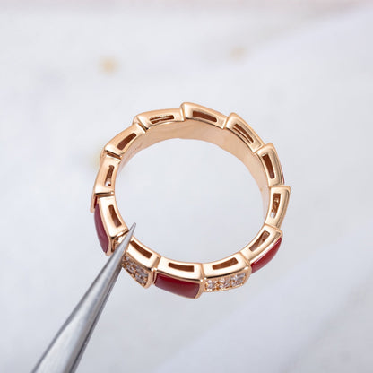 [Together Jewelry]SERPENTI RING PINK GOLD CARNELIAN DIAMOND PAVED 4MM