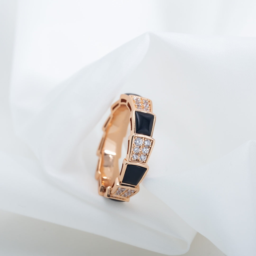 [Together Jewelry]SERPENTI RING PINK GOLD BLACK MOP DIAMOND PAVED 4MM
